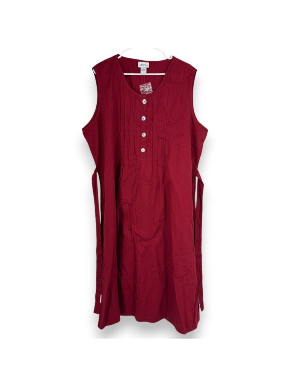 Vermont Country Store Women 3X Midi Dress A Line Belt Tie Waist Sleeveless Red